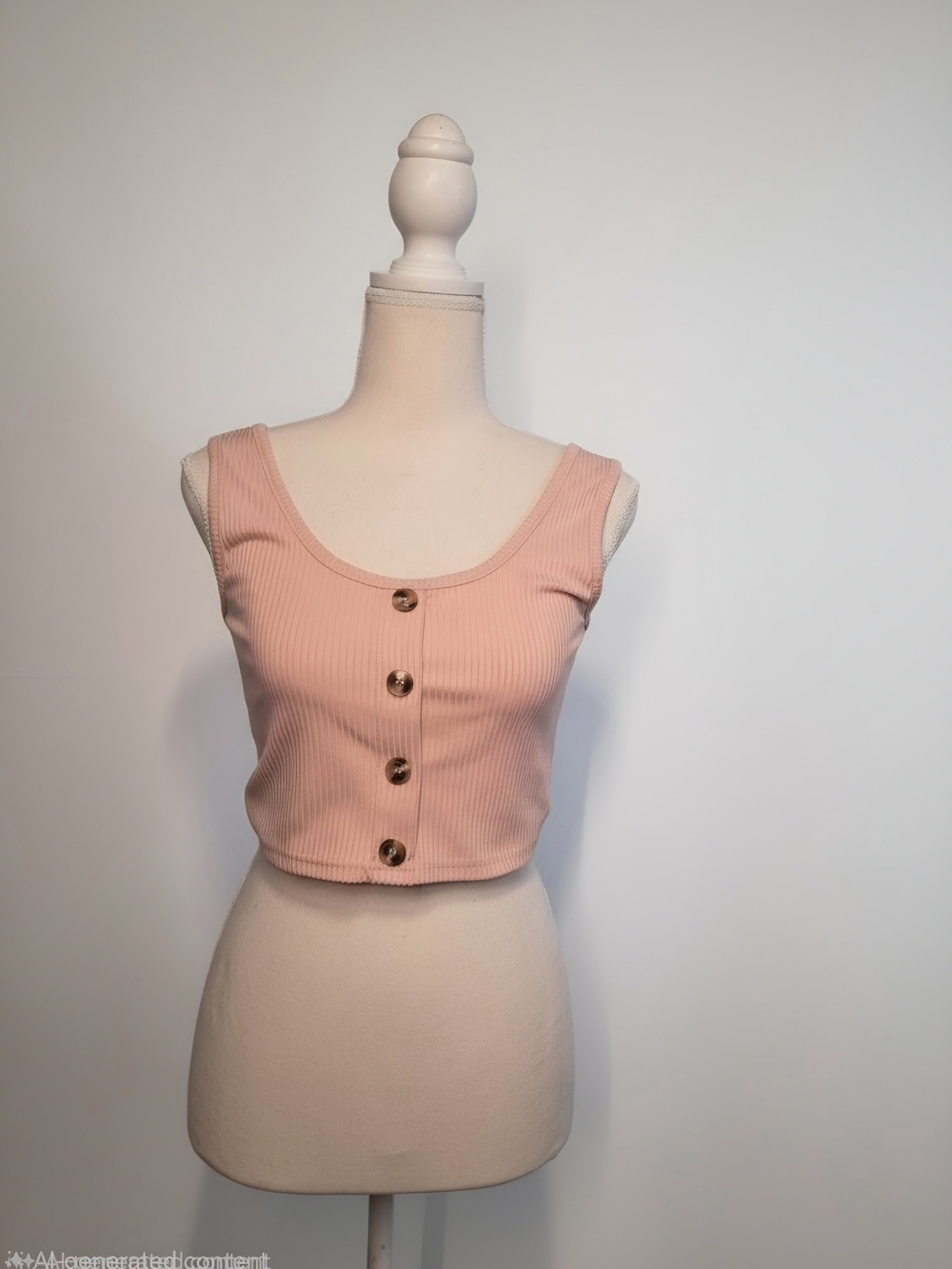 ROMWE Blush Pink Ribbed Button-Front Crop Tank